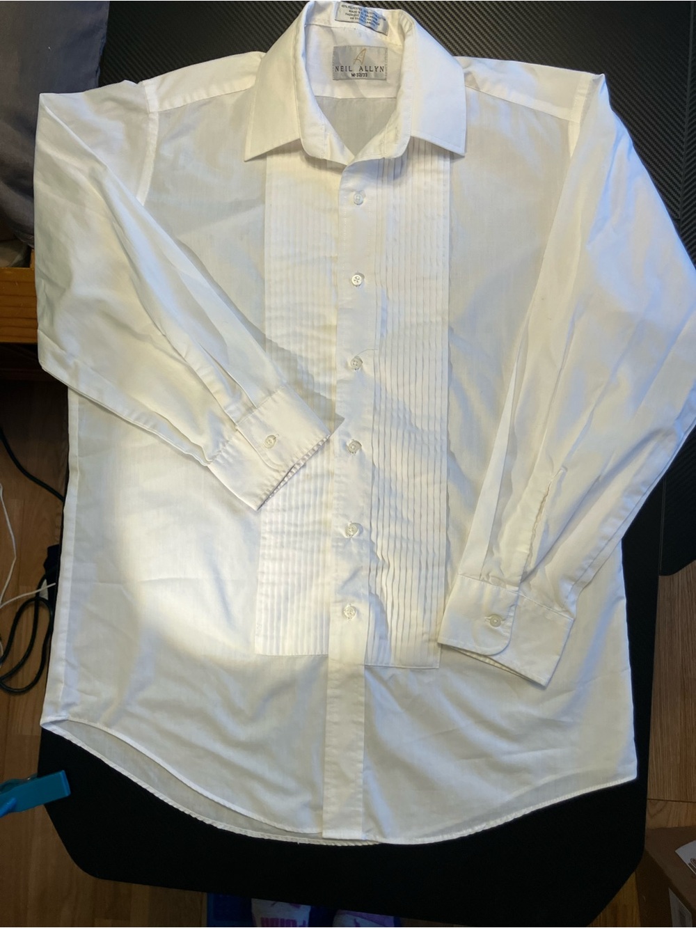 Neil Allyn White Pleated Front Dress Shirt - Men's